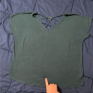 Emerald Green Short Sleeve V-Neck Tee with Crisscross Back